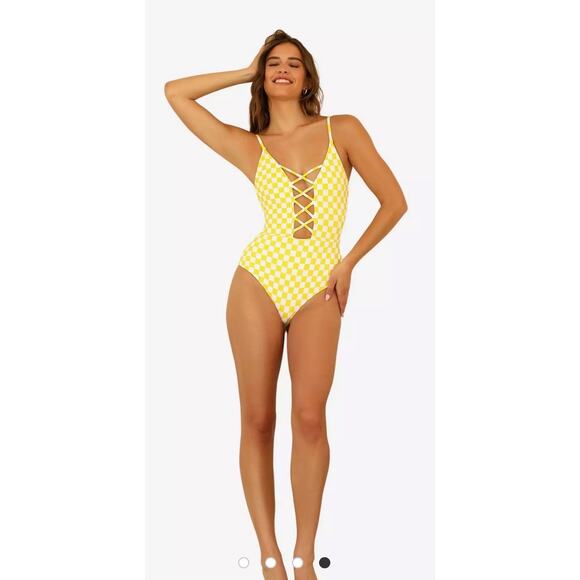 Dippin' Daisy's Other - Dippin' Daisy's Bliss Swim One Piece Swimsuit Yellow Checkers Plaid Size Small